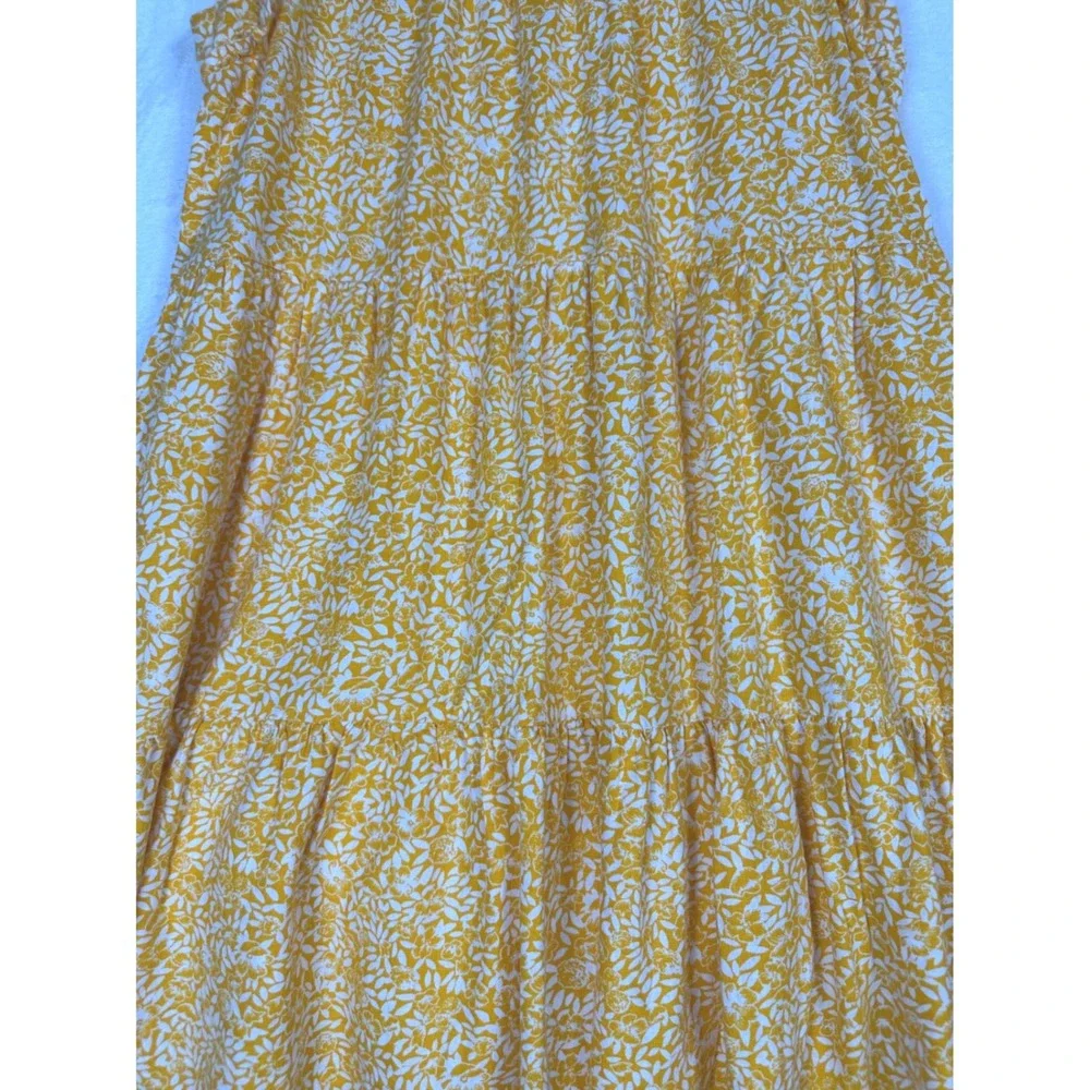 J.Crew Tiered Ditsy Floral Mini Dress Womens 6 Yellow Linen Blend Ruffle Sleeve - Picture 2 of 9